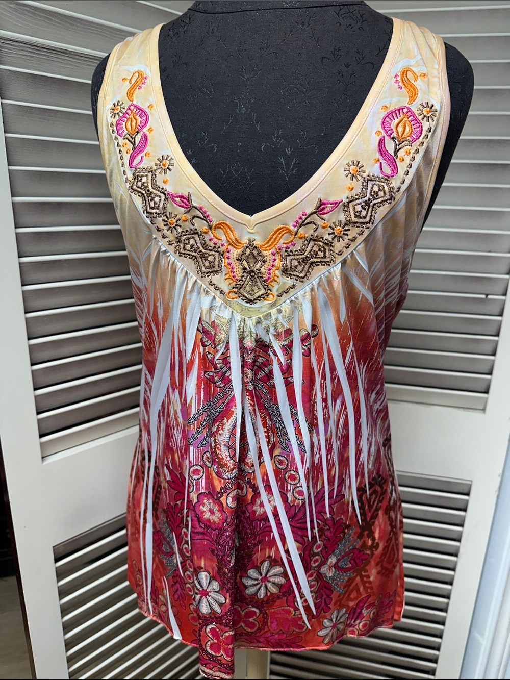 Unity World Wear Embroidered Fringe Ombre Pink & Cream Camisole